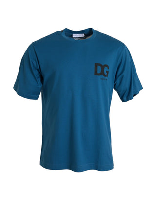 Camiseta azul de manga corta con cuello redondo y logo  