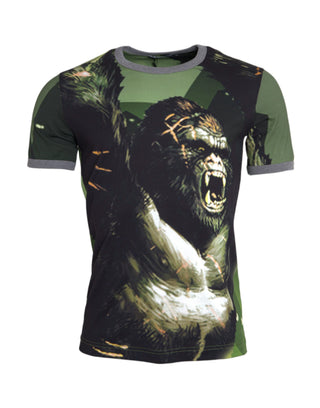Camiseta verde de algodón con gorila y mangas cortas  