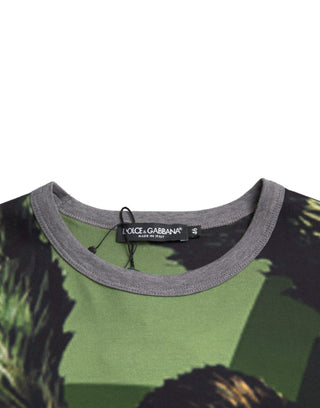 Camiseta verde de algodón con gorila y mangas cortas  