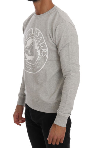 Suéter de algodón gris de cuello redondo