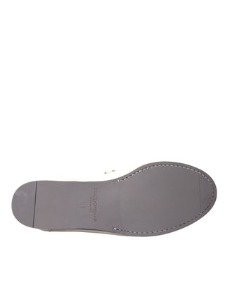 White Gray Leather Slip Mocassin Shoes Loafer