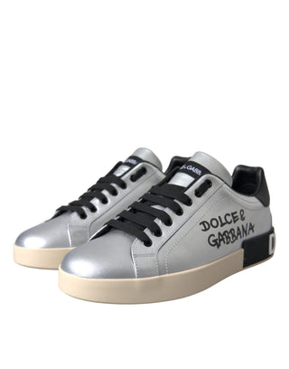 Zapatillas plateadas Portofino de cuero de becerro para hombre  