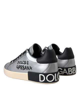 Zapatillas plateadas Portofino de cuero de becerro para hombre  