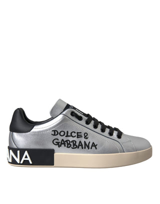 Zapatillas plateadas Portofino de cuero de becerro para hombre  