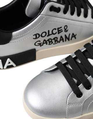 Zapatillas plateadas Portofino de cuero de becerro para hombre  
