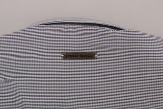 Camisa casual de algodón blanca con cuadros azules de corte regular