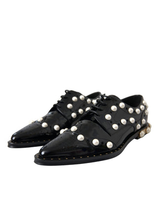 Zapatos brogue negros de cuero con perlas falsas  