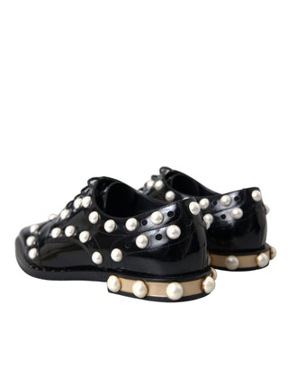 Zapatos brogue negros de cuero con perlas falsas  