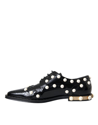 Zapatos brogue negros de cuero con perlas falsas  