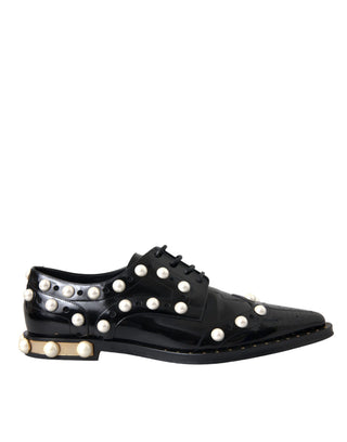 Schwarzes Leder Imitationsperlen-Kleid Brogue-Schuhe