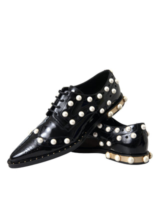 Zapatos brogue negros de cuero con perlas falsas  