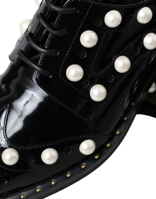 Zapatos brogue negros de cuero con perlas falsas  