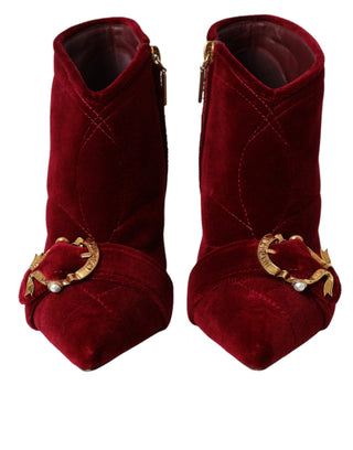 Dunkelrote Samt-Devotion-Schnallenstiefel