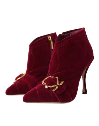 Dunkelrote Samt-Devotion-Schnallenstiefel
