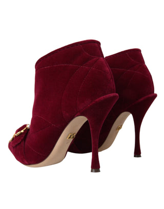 Dunkelrote Samt-Devotion-Schnallenstiefel
