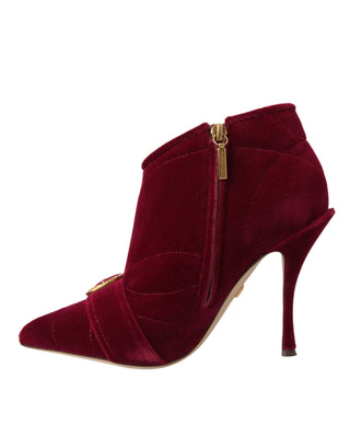 Dunkelrote Samt-Devotion-Schnallenstiefel