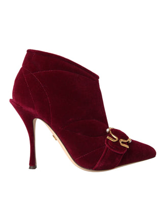 Dunkelrote Samt-Devotion-Schnallenstiefel