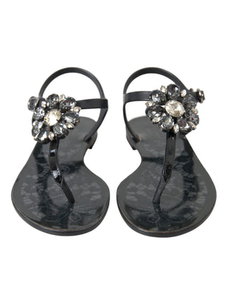 Sandalias planas negras con cristales y chanclas  
