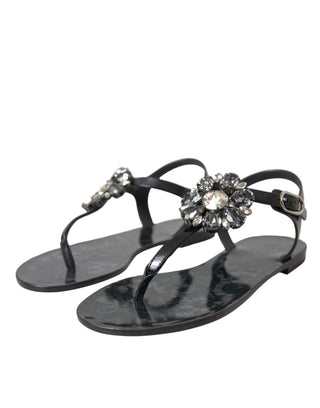Sandalias planas negras con cristales y chanclas  