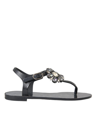 Sandalias planas negras con cristales y chanclas  