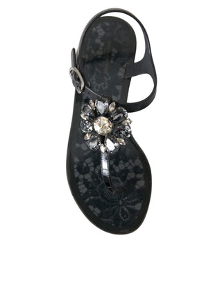 Sandalias planas negras con cristales y chanclas  