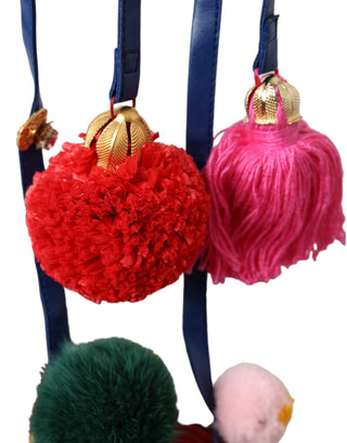 Mehrfarbige Pom-Pom-Sandalen mit Fell