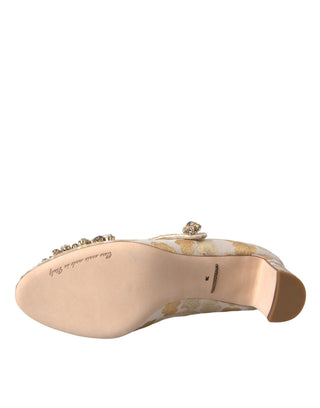 Zapatos de salón Mary Janes con cristales y jacquard dorado