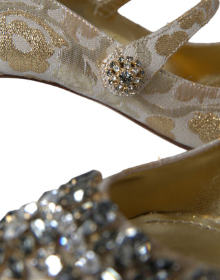 Zapatos de salón Mary Janes con cristales y jacquard dorado