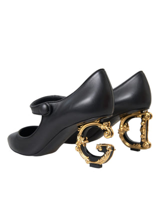 Zapatos de salón Mary Janes con tacones y logo en cuero negro
