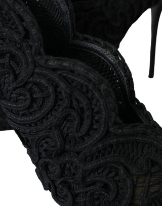 Black Cordonetto Ricamo Pump Open Toe Shoes