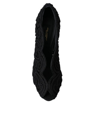 Black Cordonetto Ricamo Pump Open Toe Shoes