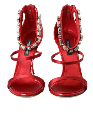 Sandalias Keira rojas de satén con cristales y tacones
