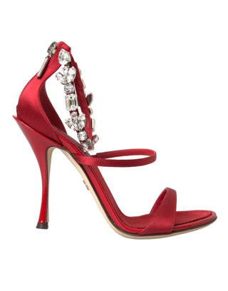 Sandalias Keira rojas de satén con cristales y tacones