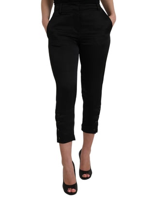 Pantalones capri negros de cintura alta y corte cropped