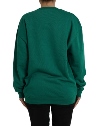 Grüner Baumwoll-Pullover mit Logo-Print und langen Ärmeln