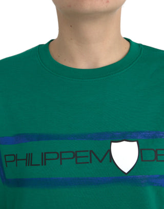Grüner Baumwoll-Pullover mit Logo-Print und langen Ärmeln