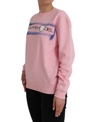 Suéter de algodón rosa con logo y mangas largas