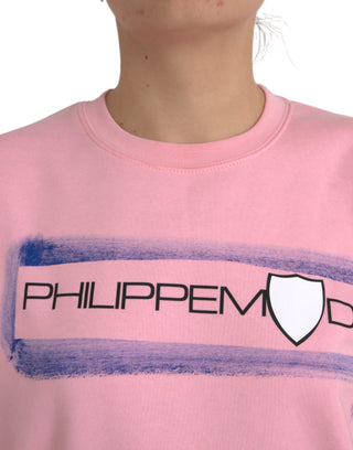 Suéter de algodón rosa con logo y mangas largas