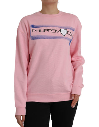 Pinker Baumwollpullover mit Logo-Print und langen Ärmeln