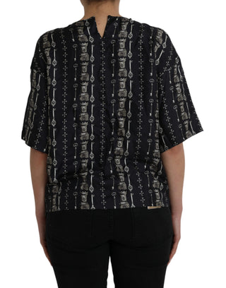 Blusa de seda negra con estampado Key Castle tipo camiseta