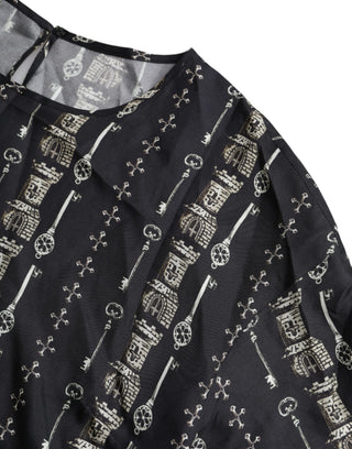 Blusa de seda negra con estampado Key Castle tipo camiseta