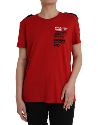 Camiseta roja de algodón con estampado gráfico y cuello redondo