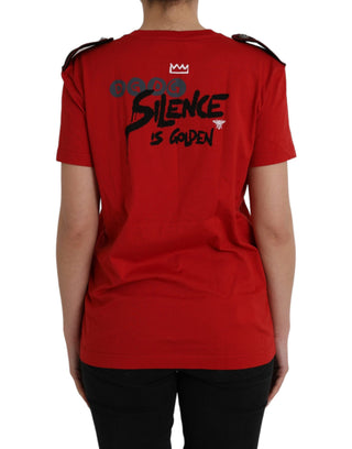 Camiseta roja de algodón con estampado gráfico y cuello redondo