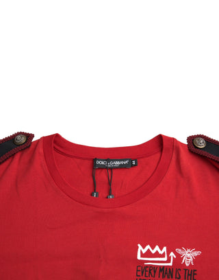 Camiseta roja de algodón con estampado gráfico y cuello redondo