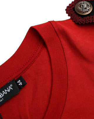 Camiseta roja de algodón con estampado gráfico y cuello redondo