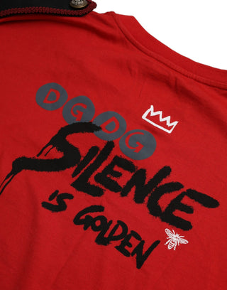 Camiseta roja de algodón con estampado gráfico y cuello redondo