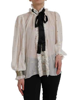 Off-White Blusentop aus Seidenmischung mit Ascotkragen