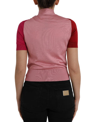 Rosa Kurzarm-Pullover mit Ascotkragen