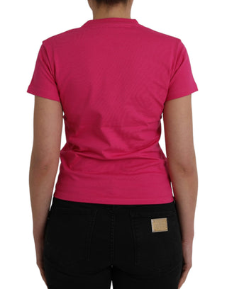 Camiseta rosa de algodón con cuello redondo y mangas cortas tipo tee