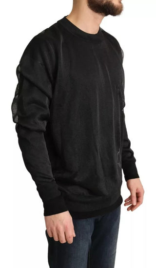 Schwarzer Logo Langarm-Sweater mit Rundhalsausschnitt